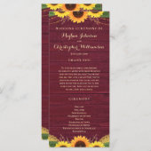ウッド素朴ライトレースバーガンディひまわり結婚の プログラム (正面/裏面)