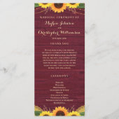 ウッド素朴ライトレースバーガンディひまわり結婚の プログラム (正面)