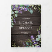 ウッド素朴ラベンダーユーカリQRコード結婚ズ 三つ折り招待状 (カバー)