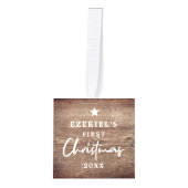 ウッド素朴ルックベビーの初めてのクリスマス写真 キューブオーナメント (正面)