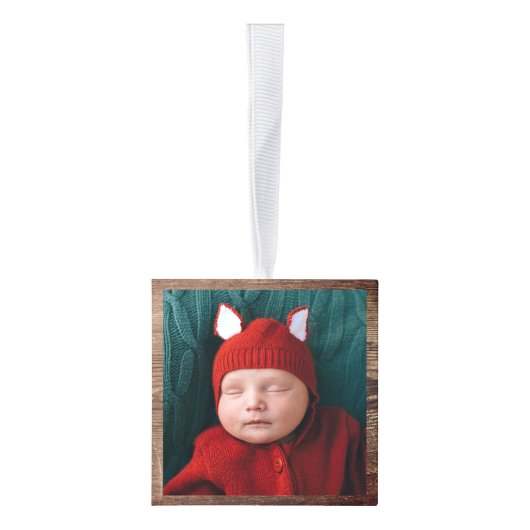 ウッド素朴ルックベビーの初めてのクリスマス写真 キューブオーナメント (右)