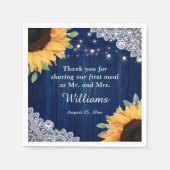 ウッド素朴レースひまわりネイビーブルー結婚ズ スタンダードカクテルナプキン (正面)