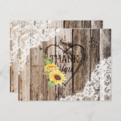 ウッド素朴レースひまわりハートエッチングありがとう サンキューカード (正面/裏面)
