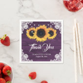 ウッド素朴レースひまわりパープル結婚ズ スタンダードカクテルナプキン (インサイチュ)