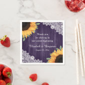 ウッド素朴レースひまわりパープル結婚ズ スタンダードカクテルナプキン (インサイチュ)
