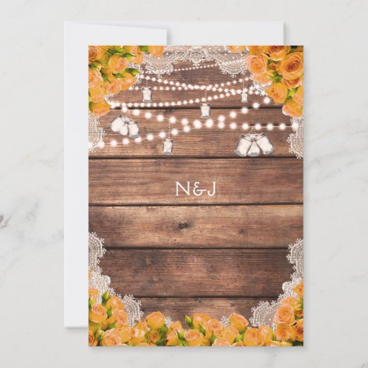ウッド素朴レースイエローローズエレガントブライダルシャワー 招待状 (裏面)