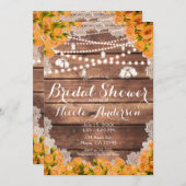 ウッド素朴レースイエローローズエレガントブライダルシャワー 招待状 (正面/裏面)