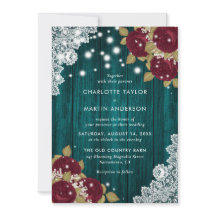 ウッド素朴レースバーガンディとティール（緑がかった色）フローラ結婚