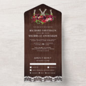 ウッド素朴レースバーガンディフローラホースシ結婚ュー オールインワン招待状 (内側)