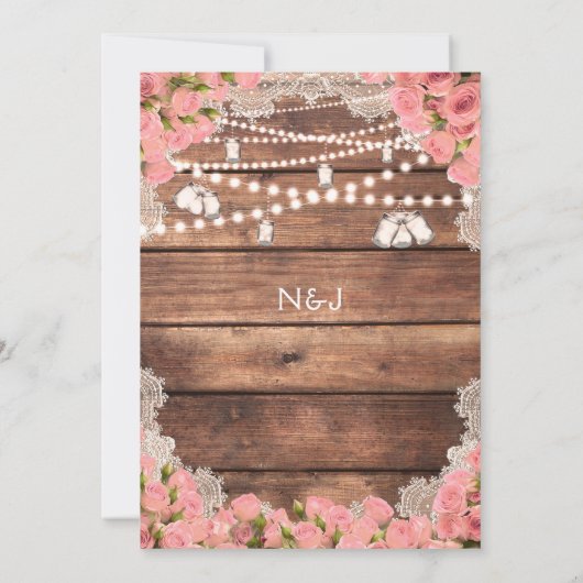 ウッド素朴レースピンクローズエレガントブライダルシャワー 招待状 (裏面)