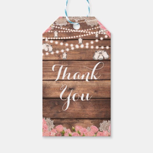 ウッド素朴レースピンクローズエレガントブライダル ギフトタグ (正面)