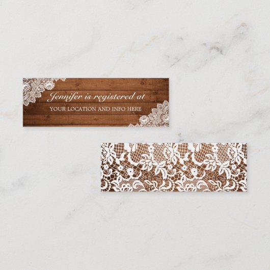 ウッド素朴レースブライダルシャワー登録格納装置 スキニー名刺 (正面/裏面)