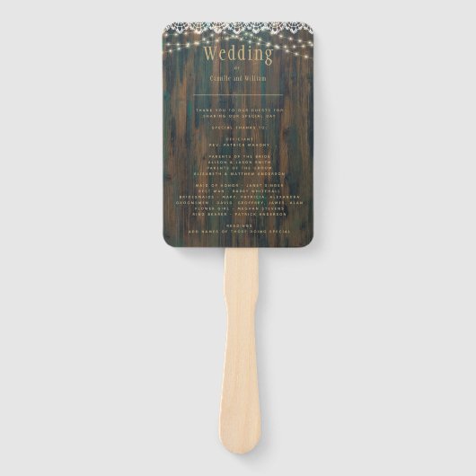ウッド素朴レースライト結婚式 プログラム ハンドファン (正面)