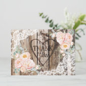 ウッド素朴レース牡丹ハートエッチングありがとう サンキューカード (スタンド正面)