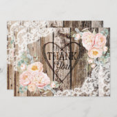 ウッド素朴レース牡丹ハートエッチングありがとう サンキューカード (正面/裏面)