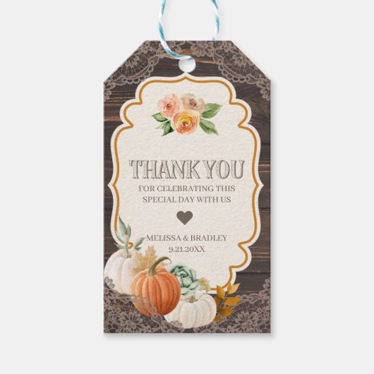 ウッド素朴レース秋サンキューメッセージカード ギフトタグ (正面)