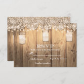 ウッド素朴レース&ライトメイスンジャーRSVPカード 出欠カード (正面/裏面)