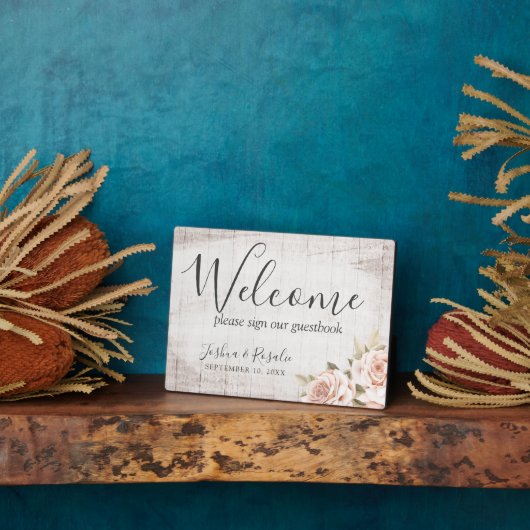 ウッド素朴ロマンチックなバラシャビーウェルカム結婚ズ フォトプラーク (側面)