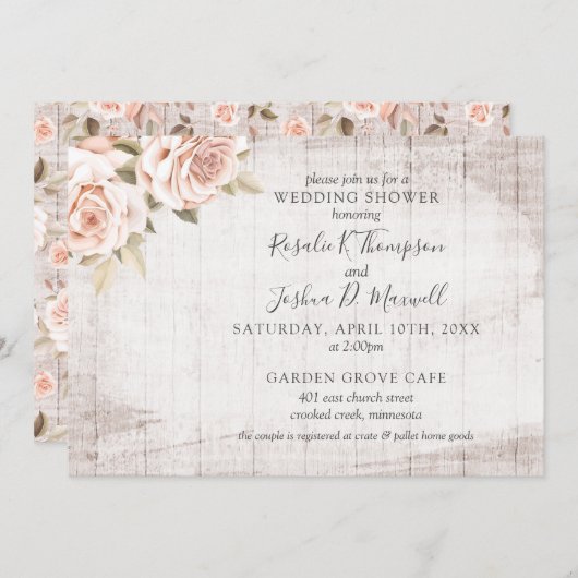 ウッド素朴ロマンチックバラカップルウェディングシャワー 招待状 (正面/裏面)