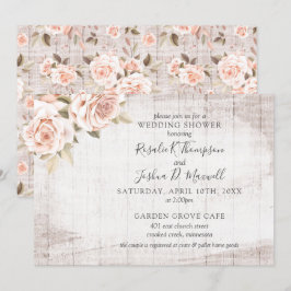 ウッド素朴ロマンチックバラカップルウェディングシャワー 招待状