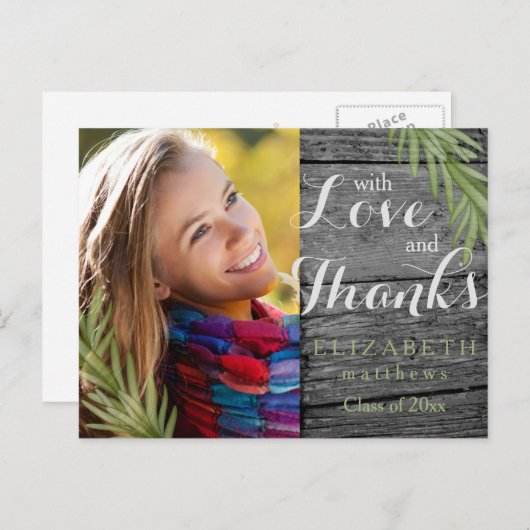 ウッド素朴ローズマリー卒業写真ありがとう ポストカード (正面/裏面)