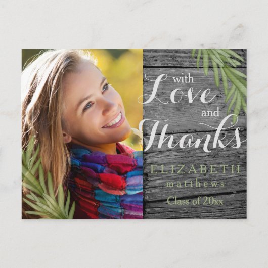 ウッド素朴ローズマリー卒業写真ありがとう ポストカード (正面)