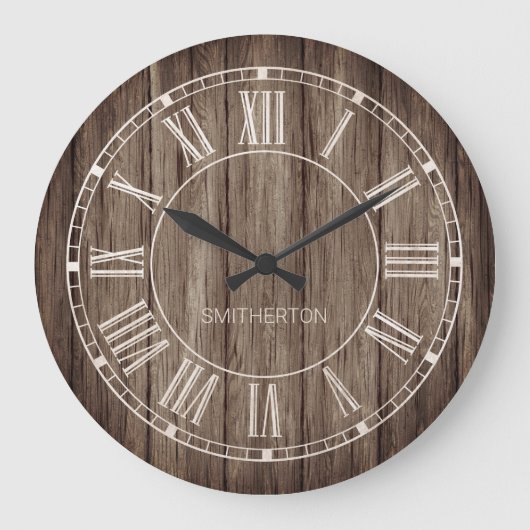 ウッド素朴ローマ数字カントリーファームハウス名 ラージ壁時計 (正面)