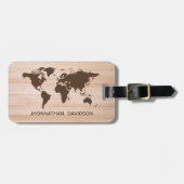 ウッド素朴ワールドトラベルマップブラウン名タイポグラフィ ラゲッジタグ (正面横)