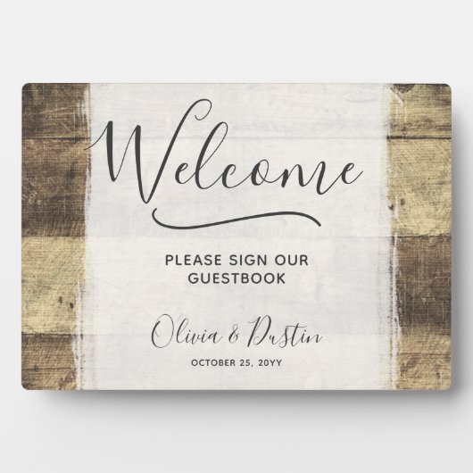 ウッド素朴ヴィンテージカントリーウェディングゲストブックサイン フォトプラーク (正面)
