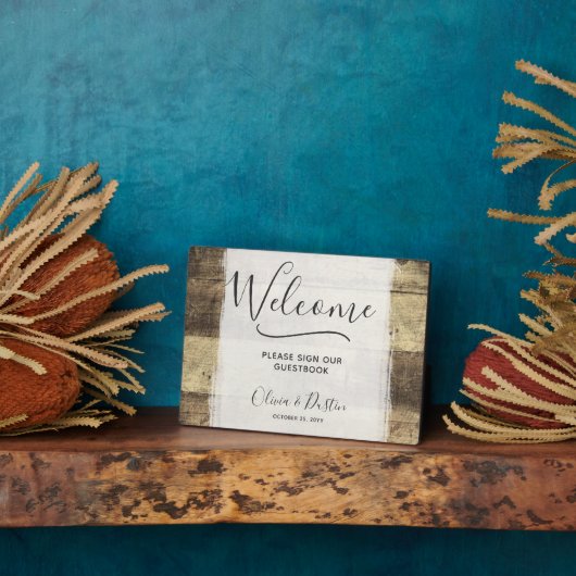 ウッド素朴ヴィンテージカントリーウェディングゲストブックサイン フォトプラーク (側面)