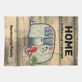 ウッド素朴ヴィンテージキャンパーレッドチェアキュートカスタム キッチンタオル (横)