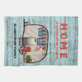 ウッド素朴ヴィンテージキャンパーレッドチェアキュートカスタム キッチンタオル (横)