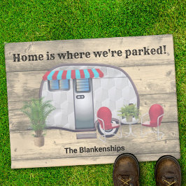 ウッド素朴ヴィンテージキャンパーレッドチェアキュートカスタム ドアマット