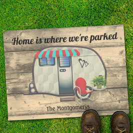 ウッド素朴ヴィンテージキャンパーレッドチェアキュートカスタムD ドアマット