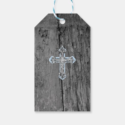 ウッド素朴ヴィンテージクロスバプテスマありがとう写真 ギフトタグ (裏面)