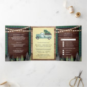 ウッド素朴ヴィンテージグリーンクリスマストラック結婚ズ 三つ折り招待状 (内部)