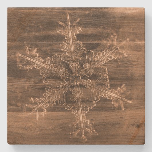 ウッド素朴ヴィンテージスノーフレークウィンターストーンコースター ストーンコースター (正面)