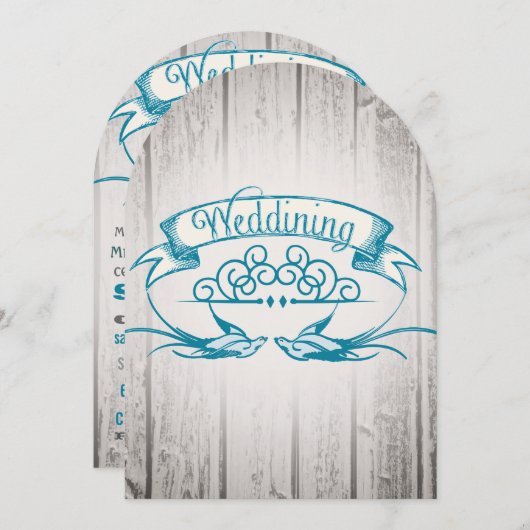 ウッド素朴ヴィンテージラブバード結婚式招待状 招待状 (正面/裏面)