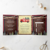 ウッド素朴ヴィンテージレッドクリスマストラック結婚ズ 三つ折り招待状 (内部)