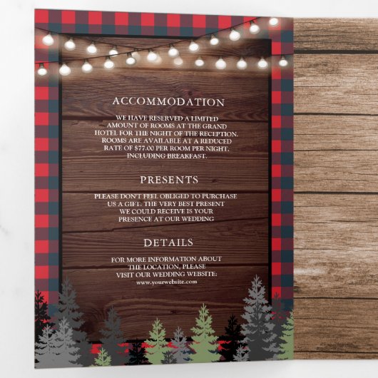 ウッド素朴ヴィンテージレッドクリスマストラック結婚ズ 三つ折り招待状 (内部最初)