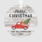 ウッド素朴ヴィンテージレッドトラックカスタムクリスマス オーナメント (裏面)