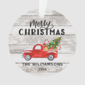 ウッド素朴ヴィンテージレッドトラックカスタムクリスマス オーナメント (正面)