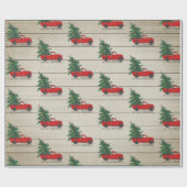 ウッド素朴ヴィンテージレッドトラッククリスマス ラッピングペーパー (フラット)