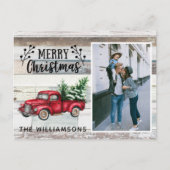 ウッド素朴ヴィンテージレッドトラック写真スクリプトメリー シーズンポストカード (正面)