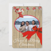ウッド素朴ヴィンテージレッド小妖精や小人写真メリークリスマス シーズンカード (正面)