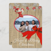 ウッド素朴ヴィンテージレッド小妖精や小人写真メリークリスマス シーズンカード (正面/裏面)