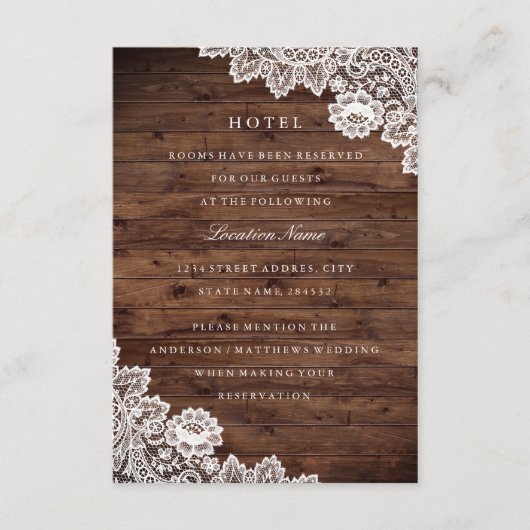 ウッド素朴ヴィンテージレースホテルアコモデーション エンクロージャーカード (正面)