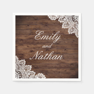 ウッド素朴ヴィンテージレース結婚のナプキン スタンダードカクテルナプキン