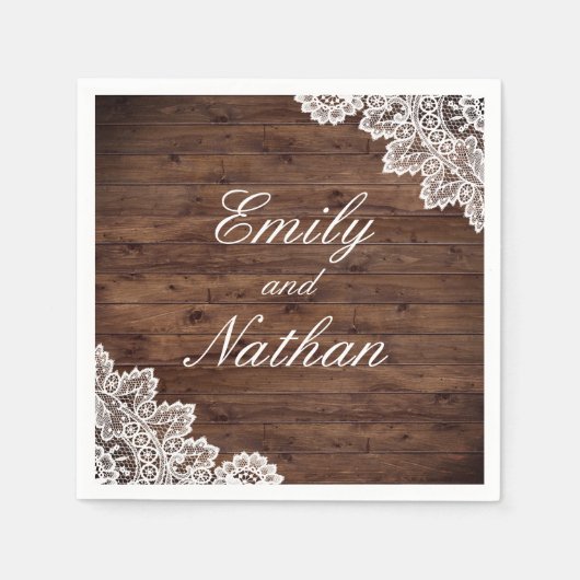 ウッド素朴ヴィンテージレース結婚のナプキン スタンダードカクテルナプキン (正面)