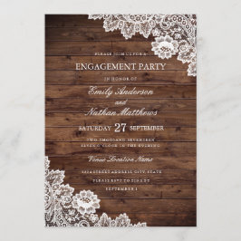 ウッド素朴ヴィンテージレー結婚ス婚約パーティ 招待状